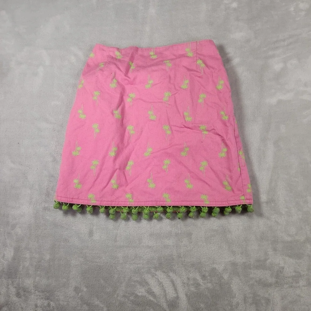 Sixth Alice Girls Pink Green Palm Tree PomPom Hem Skirt Size L‎ Preppy Coastal